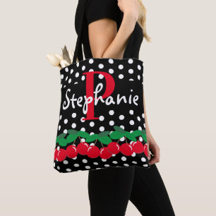 Monogram Red Cherries White Polka dots Retro Tygkasse