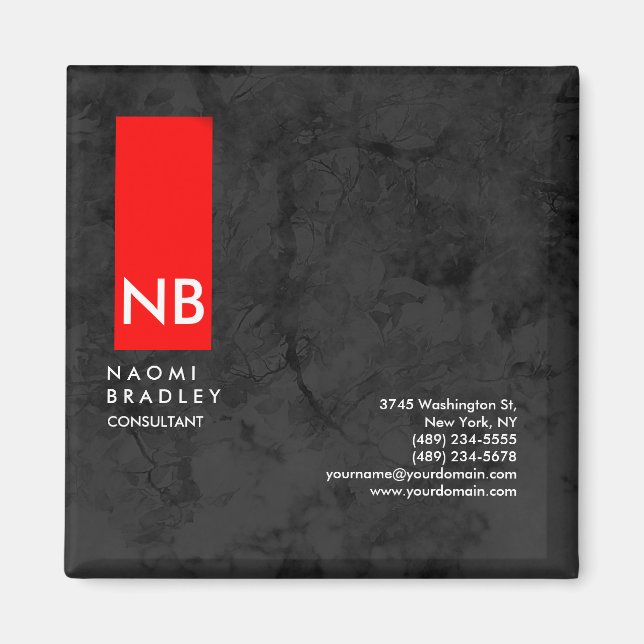 Monogram Red Grått Mönster Modern Consultant Magnet (Framsidan)