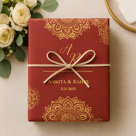 Monogram Red Guld Mandala Indiska Bröllop