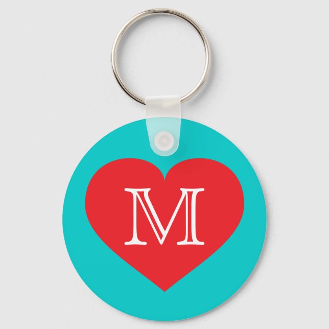 Monogram Red Heart Nyckelring (Framsida)