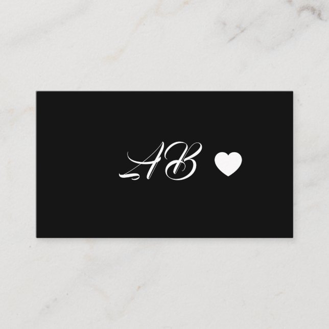 Monogram Red Heart | Svart handskript Visitkort (Framsida)