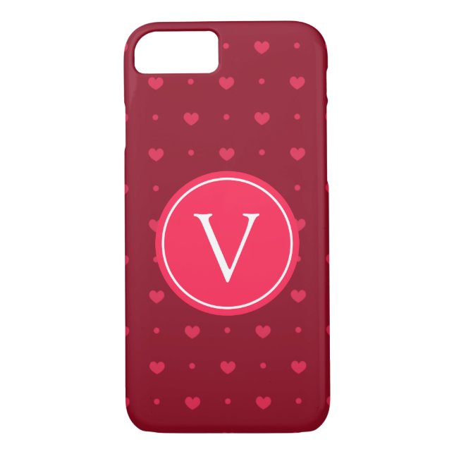 Monogram Red Hett Hearts Case-Mate iPhone Skal (Baksida)