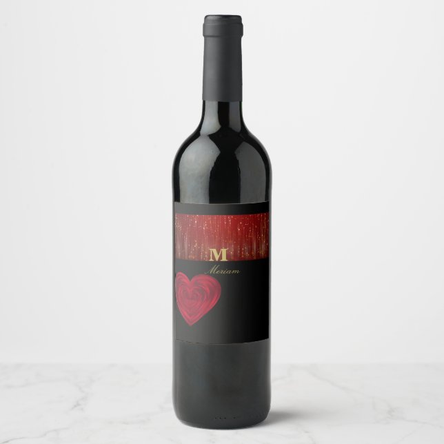 Monogram Red Hjärt Vinflaska Etikett (Framsida)
