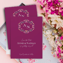 Monogram Red Intricate Blommigt Bröllop Meddelande