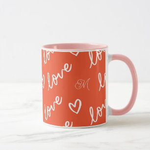 Monogram Red Kärlek Heart Mönster Mugg