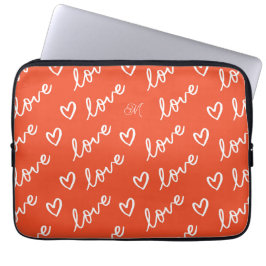 Monogram Red Kärlek Hearts Mönster Laptop Fodral