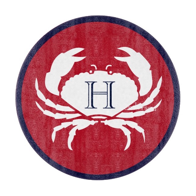 Monogram Red Navy Blue White Crab Nautical (Framsidan)
