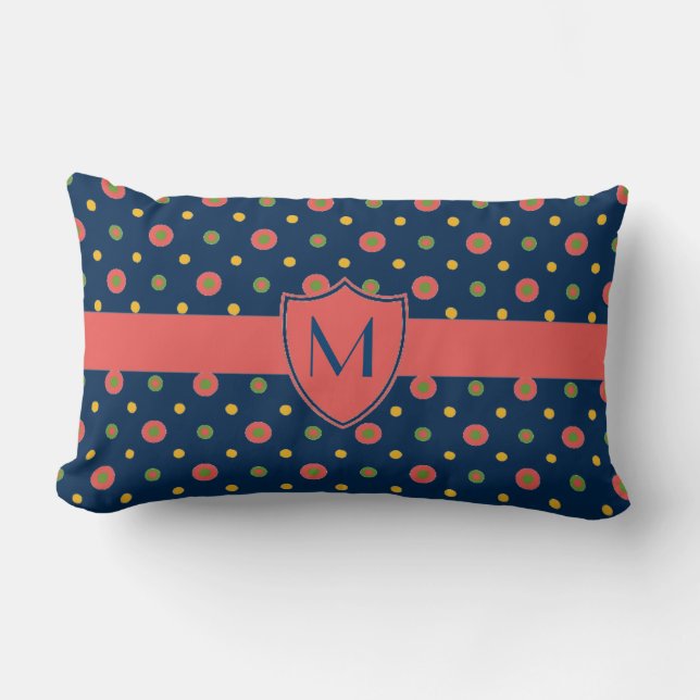 Monogram Red Navy Polka dots Lumbar Pillow Lumbarkudde (Framsida)