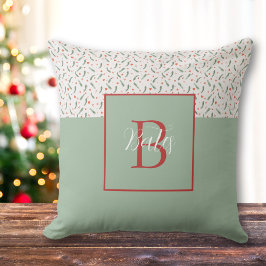 Monogram Red och Ljust grönt Helgdag Mönster Kudde