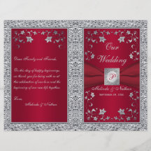Monogram Red, Silver Foil-LOOK-Bröllopsprogram