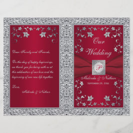 Monogram Red, Silver Foil-LOOK-Bröllopsprogram