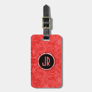 Monogram Red Suede Leather Blommigt Design Bagagebricka