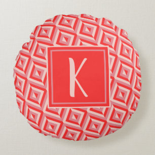 Monogram Red Three Tone Diamond Mönster Rund Kudde