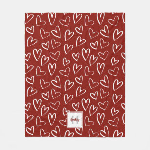 Monogram Red Valentine Heart Mönster Fleecefilt