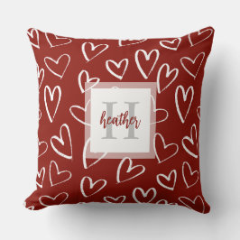 Monogram Red Valentine Heart Mönster Kudde