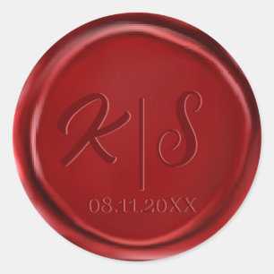Monogram Red Vax Seal Wedding Stickers Runt Klistermärke