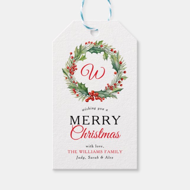 Monogram Red Wandeand God jul Photo Presentetikett (Framsidan)