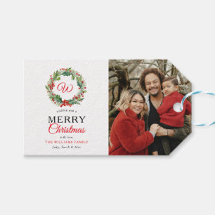 Monogram Red Wandeand God jul Photo Presentetikett