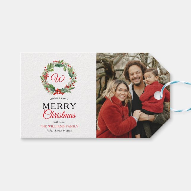 Monogram Red Wandeand God jul Photo Presentetikett (Framsidan (Horisontell))