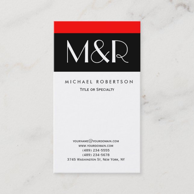 Monogram Red White Black Consultant Affärskort Visitkort (Framsida)