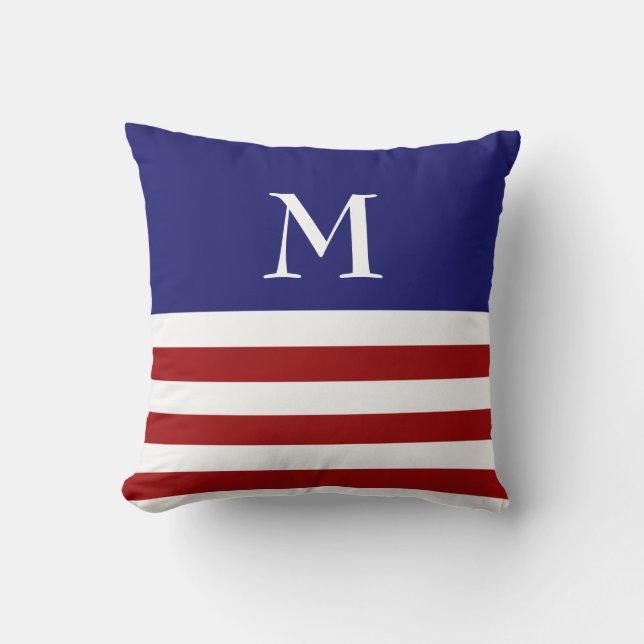 Monogram Red, White & Blue Pillow Kudde (Framsida)