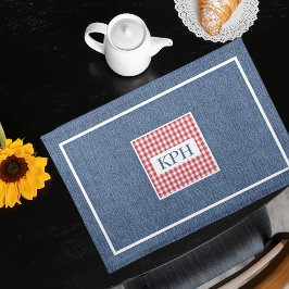Monogram, Red & White Gingham, Blue Denim Print Bordstablett
