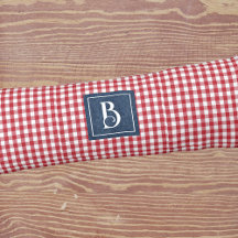 Monogram, Red & White Gingham Check Blue Denim