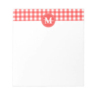 Monogram Red White Gingham Check Mönster Anteckningsblock