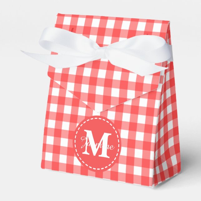 Monogram Red White Gingham Check Mönster Presentaskar (Framsidan Sidan)
