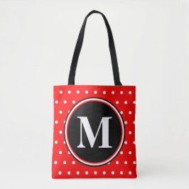 Monogram Red White Polka dots Citat Tygkasse