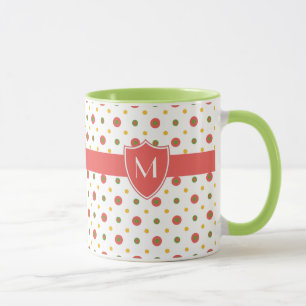 Monogram Red White Polka dots Ringer Coffee Mugg