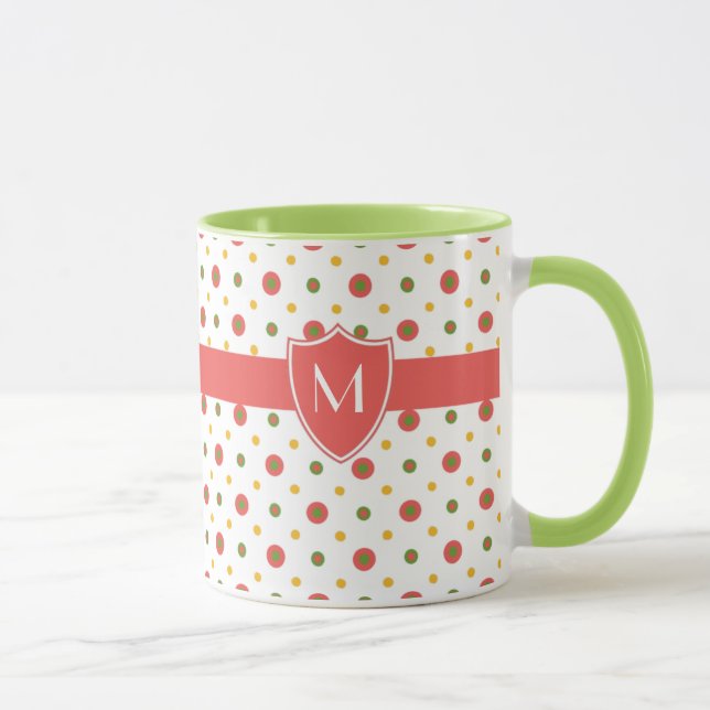 Monogram Red White Polka dots Ringer Coffee Mugg (Höger)