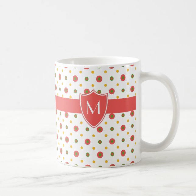 Monogram Red White Polka dots Ringer Coffee Mugg (Höger)