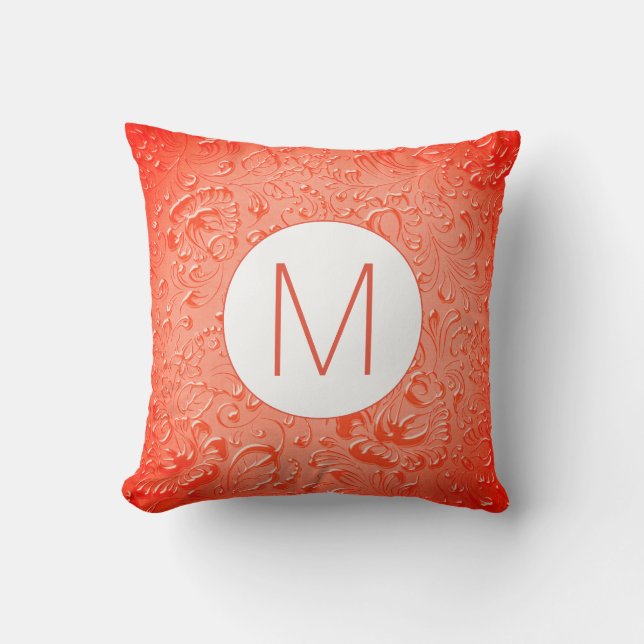 Monogram Reddisdisk Färg Embossed Blommigt Kudde (Framsida)