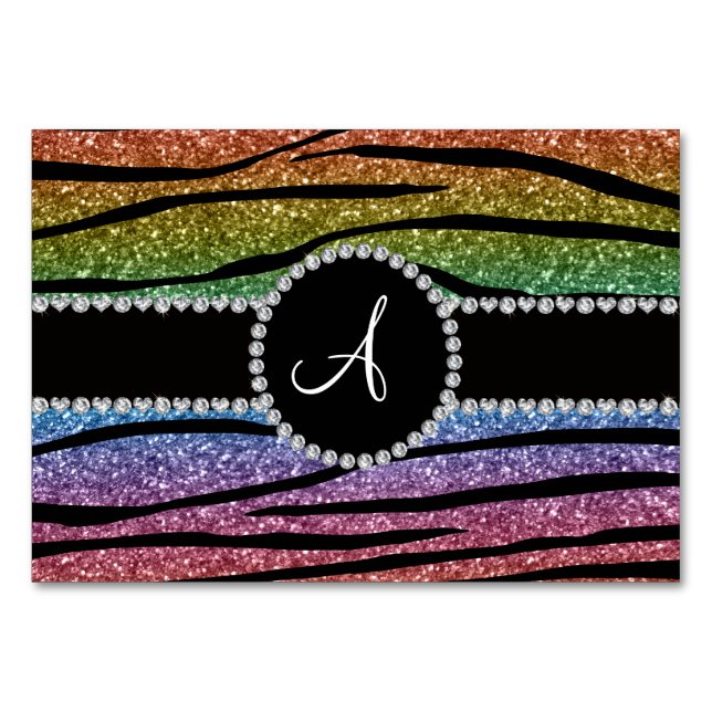 Monogram regnbåge glitter zebra ränder cirkel bordsnummer (Framsidan)