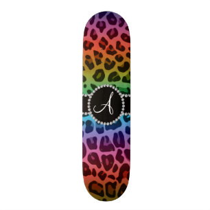 Monogram regnbåge leopardtryck cirkel old school skateboard bräda 21,6 cm
