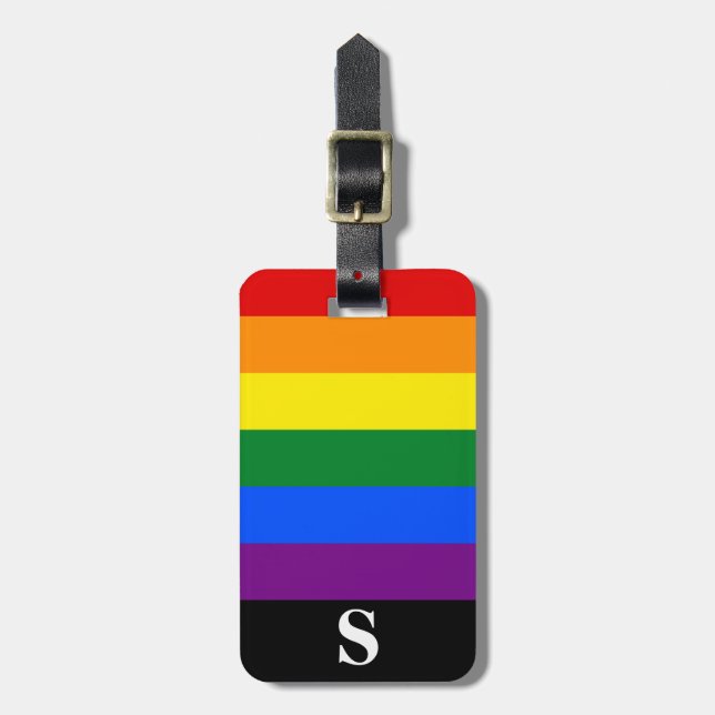 Monogram Regnbåge Lesbisk Gay Bisexuell Transperso Bagagebricka (Vertikal Framsida)