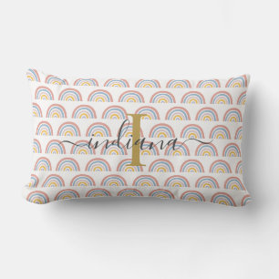 Monogram regnbåge vattenfärg boho skript lumbarkudde