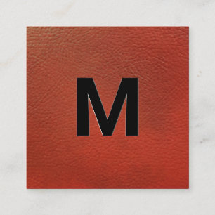 Monogram Relief Lettering Red Leather Fyrkantigt Visitkort