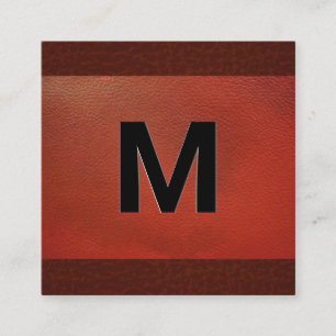 Monogram Relief Lettering Red Leather Fyrkantigt Visitkort
