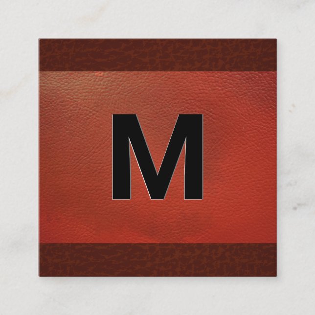 Monogram | Relief Lettering Red Leather Fyrkantigt Visitkort (Framsida)