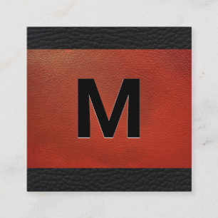 Monogram Relief Lettering Red Leather Fyrkantigt Visitkort