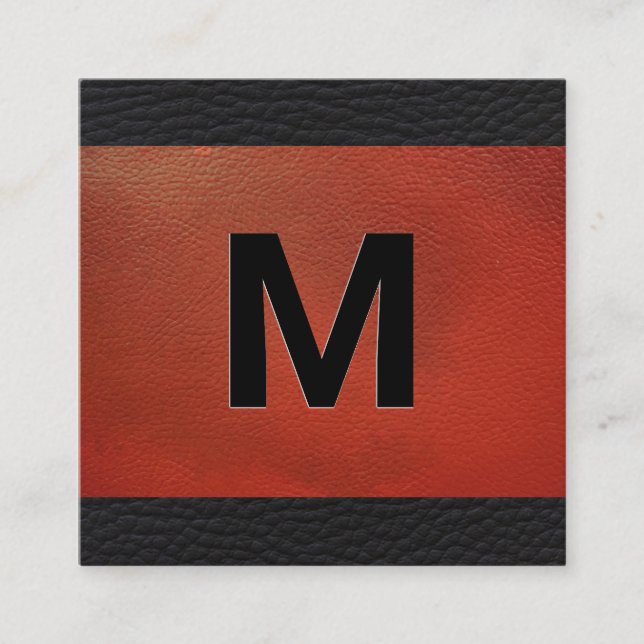 Monogram | Relief Lettering Red Leather Fyrkantigt Visitkort (Framsida)
