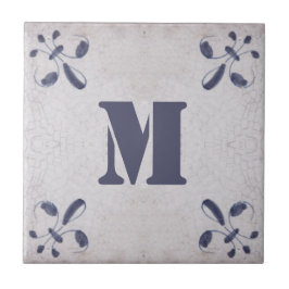 Monogram Repro Portuguesa Blue Azulejos Tile Kakelplatta
