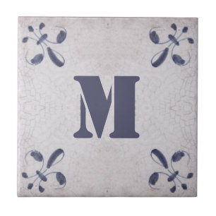 Monogram Repro Portuguesa Blue Azulejos Tile Kakelplatta