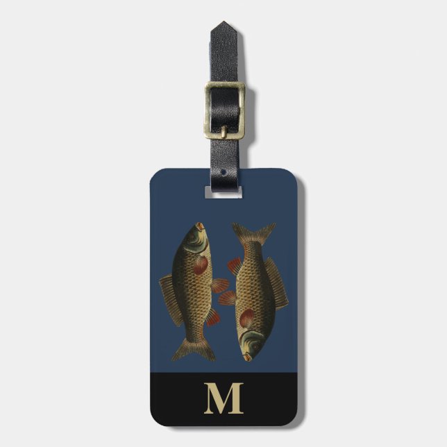 Monogram Resa Grå Grön Karpfisk Bagagebricka (Vertikal Framsida)
