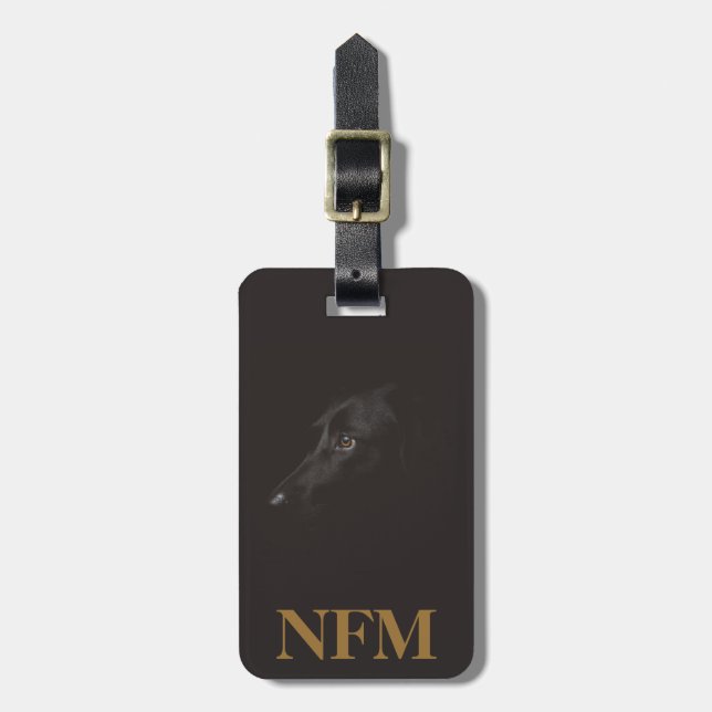 Monogram Resa Svart Labradorhund Bagagebricka (Vertikal Framsida)