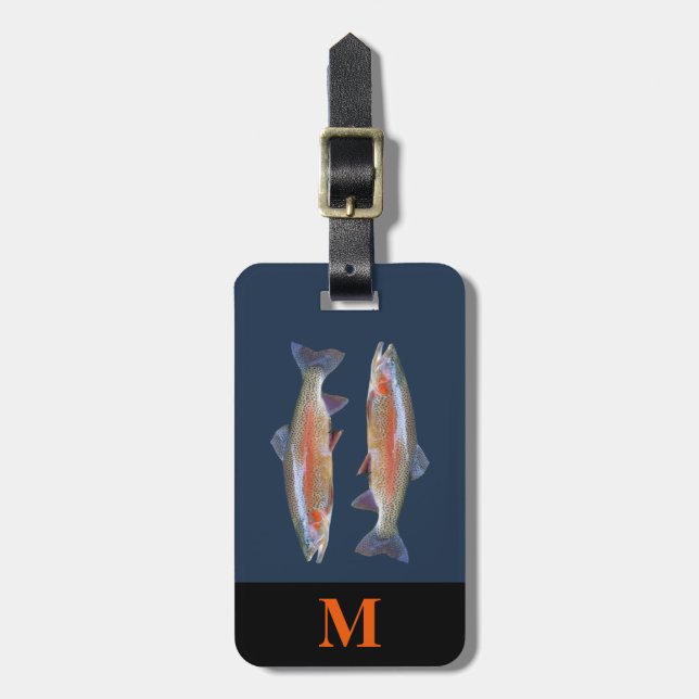 Monogram Resegräv Orange Flodforell Fisk Bagagebricka (Vertikal Framsida)