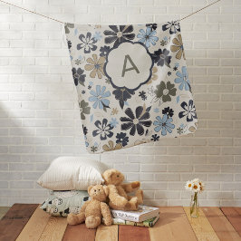 Monogram Retro Blue Blommigt Growth Tracker Bebisfilt