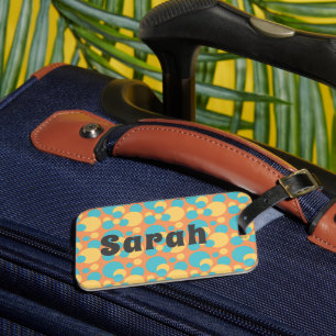 Monogram Retro Blue och Gult Polka Dot Luggage Bagagebricka